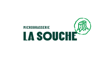 Logo for Microbrasserie La Souche: bold green wordmark with 'LA SOURCHE' and a circular emblem of hands to the right.